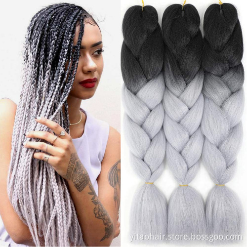 Jumbo Grey Braids Long 24Inch Braiding Hair Extension Synthetic Jumbo Wigs for Black Women High Temperature Synthetic Fiber